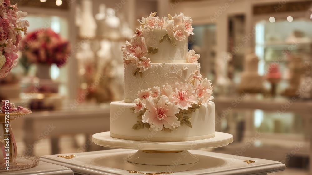 Naklejka premium Wedding cake on luxury store stand