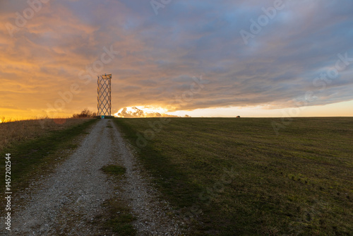 Sunset over Lernacken tower in Oresund Sweden.