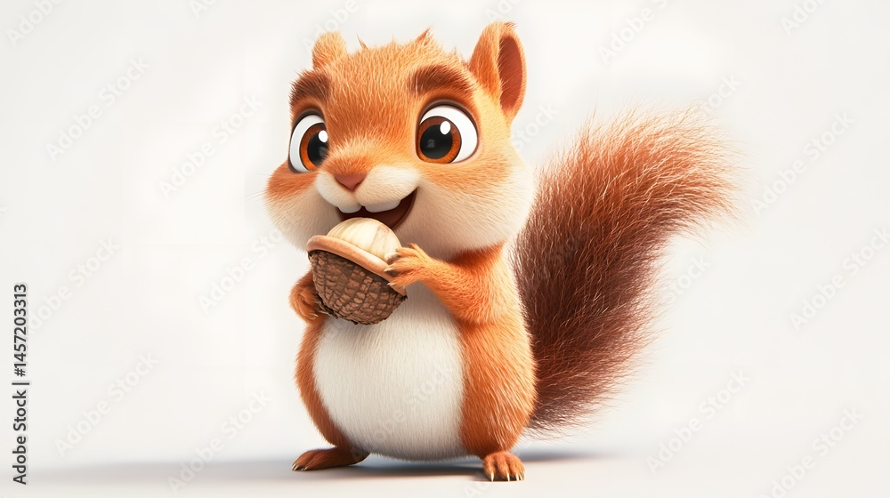 Fototapeta premium Cheerful cartoon squirrel holding a nut.