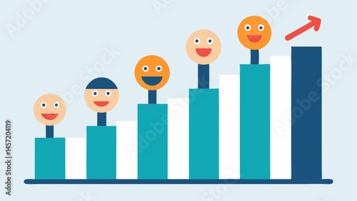Consensus A chart or graph with rising bars next to happy characters looking at it. This shows how seeing others support can influence decisions.