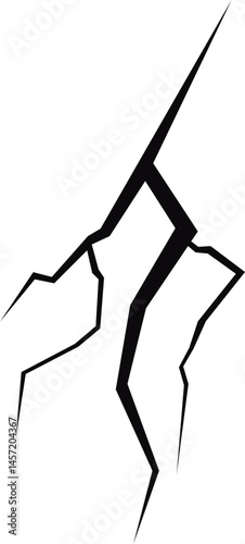 A graphic depiction of irregular, branching cracks on a dark background, resembling fissures or fractures in a surface or material.