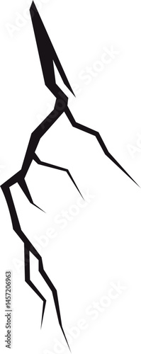 A stark silhouette: jagged, branching lines traverse a dense black expanse, like fissures in night or lightning frozen in time.