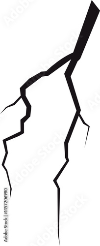 Stylized black and grey image of a jagged and spreading lightning bolt crack against a stark black background, full frame graphic.