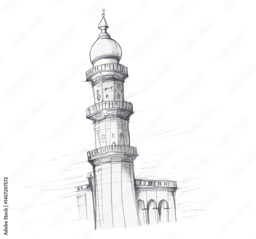 Obraz premium PNG Islam tower drawing sketch architecture.