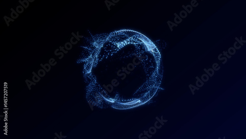 Quadro su tela Digital blue particle sphere in motion, abstract 3D glowing data cloud forming d