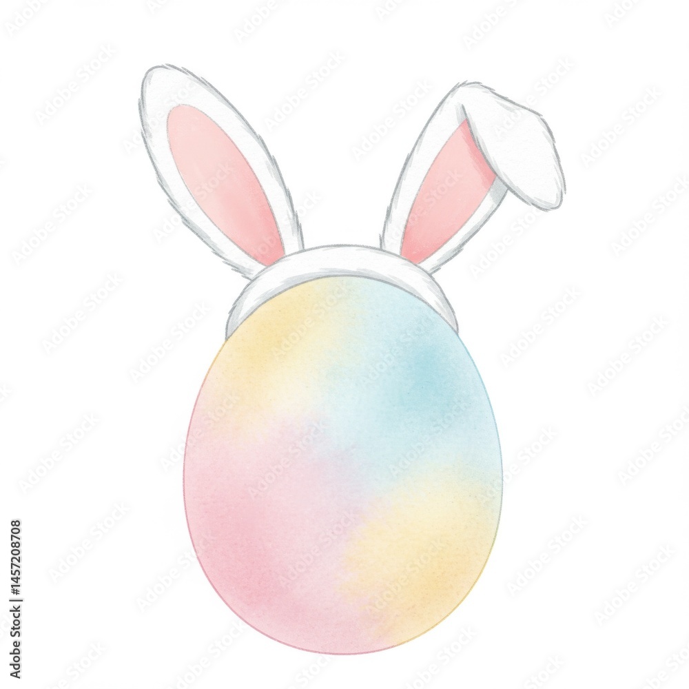 Fototapeta premium Pastel Watercolor Easter Egg with Bunny Ears