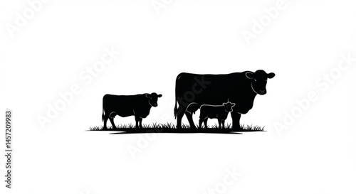 Cattle Angus Cow & Grass silhouette livestock farm logo design