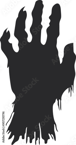 Eerie silhouette of a decaying hand reaching out from the darkness, casting a spooky and mysterious ambiance against a black background.