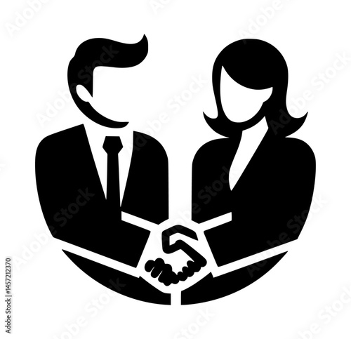 Man and Woman handshaking Black Vector Icon Logo