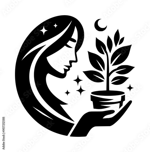 Dramatic Woman Reading Book Black Vector Icon Logo