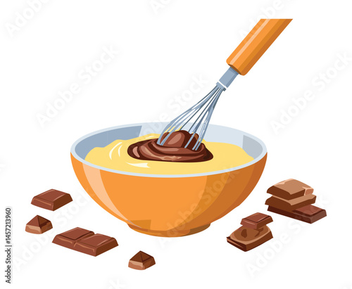 Mixing Egg Yolks and Chocolate in baking ingredients - vector illustration