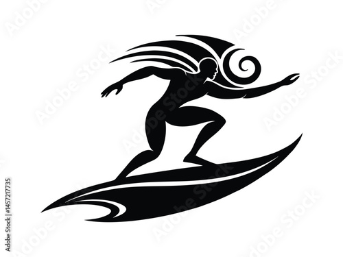 Stylized Surfer Riding Ocean Wave