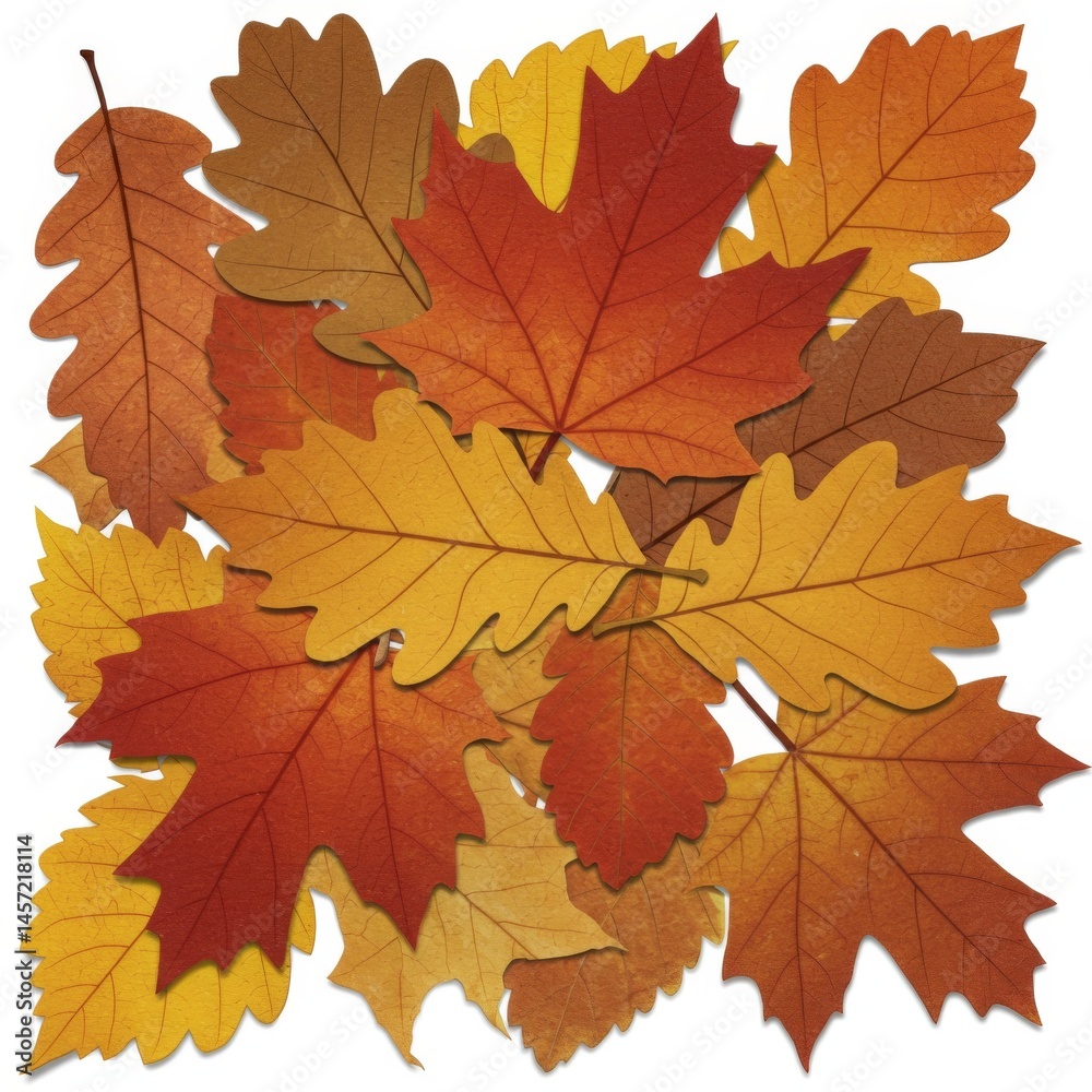 Obraz premium Autumn Leaves Collection: Red Orange Yellow Brown Maple Oak