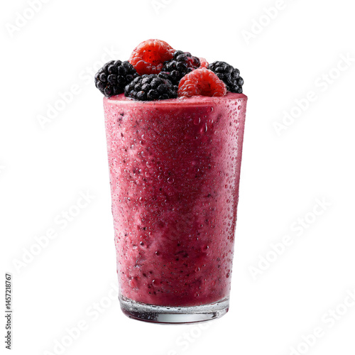 Mixed berry smoothie in a glass cup isolated die cut  