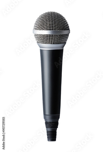 Professional Black Dynamic Microphone Isolated on Transparent Background for Music Recording and Live Performance Energy