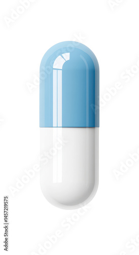 Isolated Blue and White Capsule on Transparent Background Representing Pharmaceutical Medicine and Health Supplement