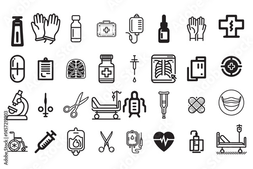 Comprehensive Set of Medical Icons in Flat Style