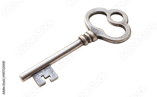 Antique Silver Vintage Key Isolated on Transparent Background