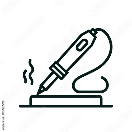 Soldering iron tool with smoke on a workbench background, symbolizing craftsmanship on a transparent background