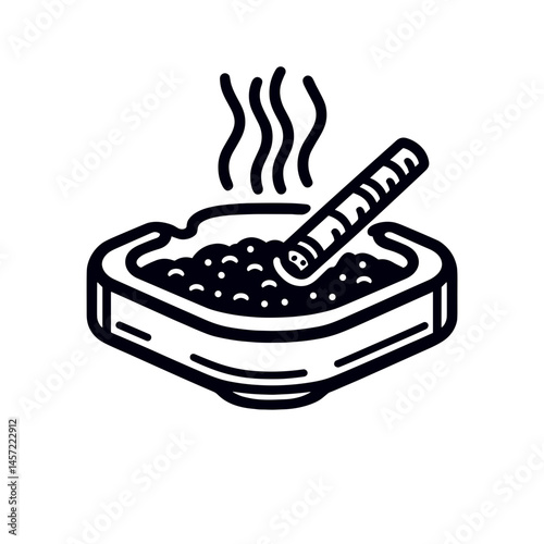 Ashtray icon for smoking concept, square design, minimalist style, monochrome vector illustration