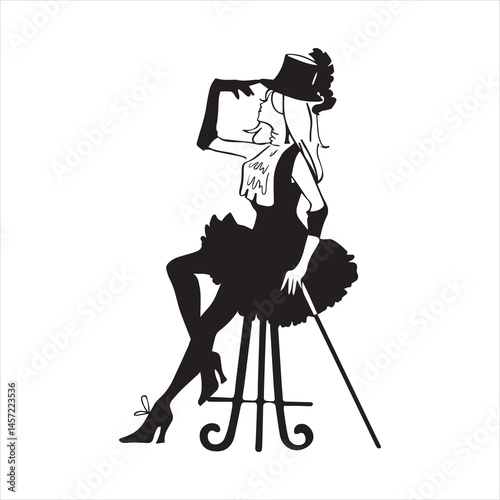 Graphic silhouette of a cabaret woman