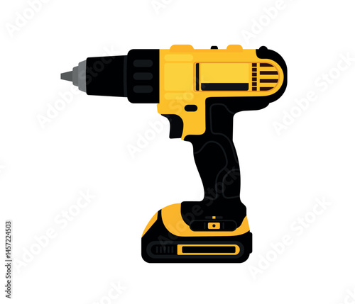 Screwdriver. Flat yellow realistic realistic professional electric cordless tool Vector illustration isolated on white background