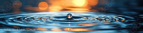 Obraz na płótnie Ripple effect of a water drop with glowing orange reflections in blue liquid surface under soft ambient light Generative AI w salonie
