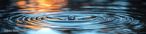 Obraz na płótnie Ripple effect of a water drop with glowing orange reflections in blue liquid surface under soft ambient light Generative AI w salonie