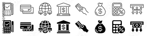 Finance and payment icon set. Linear and silhouette style.