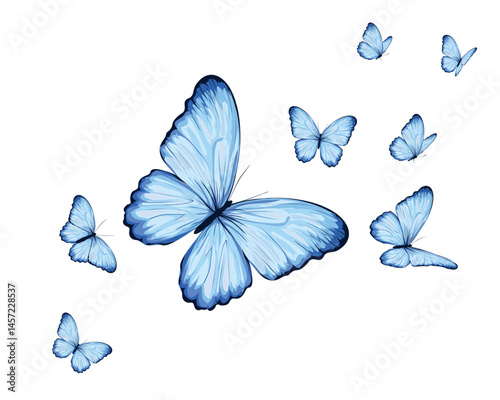 blues butterfly flock watercolor design