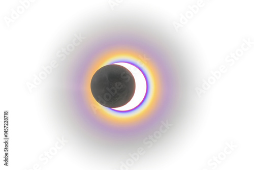 glowing sun moon lunar eclipse solar eclipse in the dark night sky blue light beam lens flare isolated transparent background 