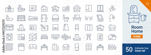 Room icons Pixel perfect. Kitchen, bed, wall, ....	
