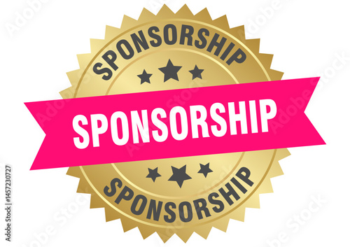 sponsorship. sponsorship round pink and gold label isolated on transparent background