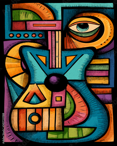 Melodious violin and musical notes illustration for music lovers. Music cover, dance party poster design. Retro colors 1970s, 1980s, 70s, 80s, 90s
