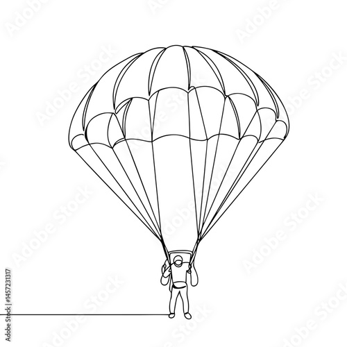 Parachutist landing gracefully with a parachute against a plain background  