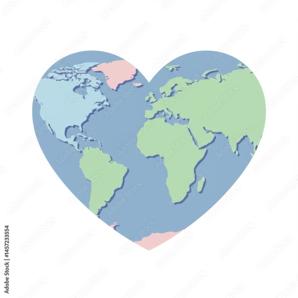 Obraz premium Pastel World Map in Heart Shape Illustration