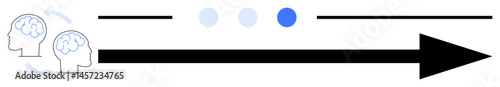 Two outlined human heads exchanging ideas, progress dots moving forward, and a bold black arrow symbolizing collaboration, innovation, and direction. Ideal for brainstorming, strategy, teamwork