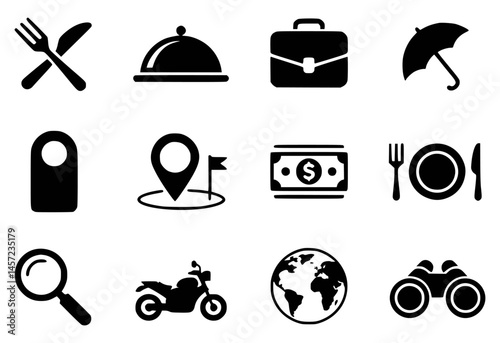 Set of black and white vector icons for various themes