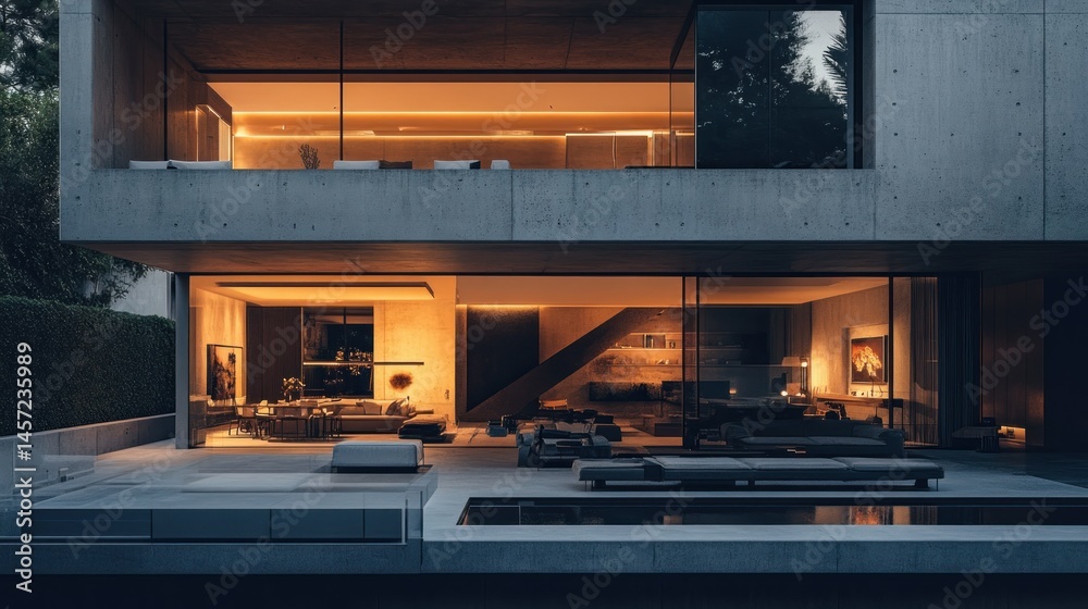 Modern Luxury Residence Featuring Large Windows With Interior Illumination Modern Luxury Residence Featuring Large Windows With Interior Illumination