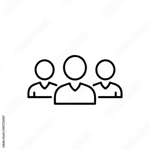 Simple group icon showing three people together. This minimalist graphic represents a team, community, or social connection. Ideal for websites, applications, or social media platforms needing a clear