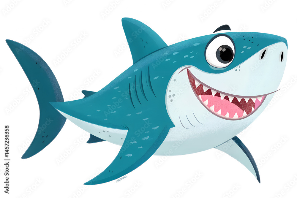 Obraz premium Happy Cartoon Shark Character Illustration for Kids