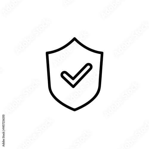 Approved security shield icon.  Shield symbol with check mark inside shows safety and protection.  Simple line art icon ideal for app design or website security.  This approved security symbol is perf