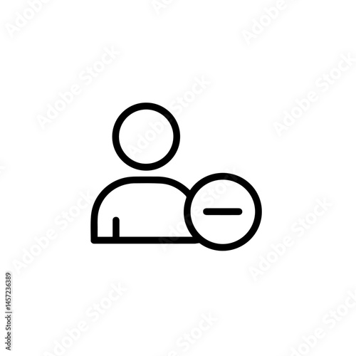 Remove user profile icon. Simple line art depicting person deletion.  User account removal graphic for website or app interface. This clean design is perfect for social media, online community, or use