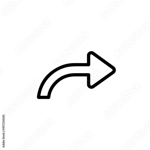Simple curved arrow pointing right.  Modern arrow icon design for navigation buttons. This right arrow graphic is perfect for website design, application interfaces, and social media.  This simple arr