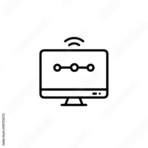 Computer monitor displaying connection progress dots.  Online communication process shown on screen.  Simple icon representing network connection for social media. This simple icon is perfect for soci