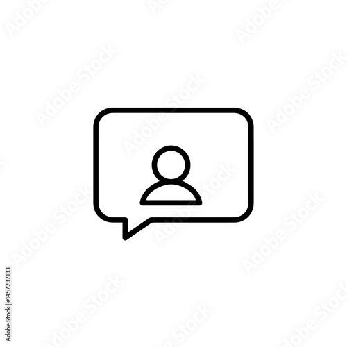 Simple communication icon showing person inside speech bubble. This communication symbol represents online messaging or social networking.  Stylish communication icon perfect for social media or app d