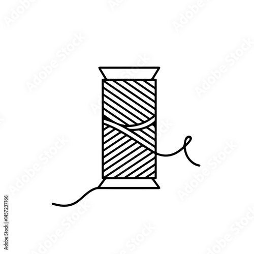 Simple spool of thread with thin line.  Spool is filled with striped thread.  This image of sewing thread is perfect for social media posts about crafting.