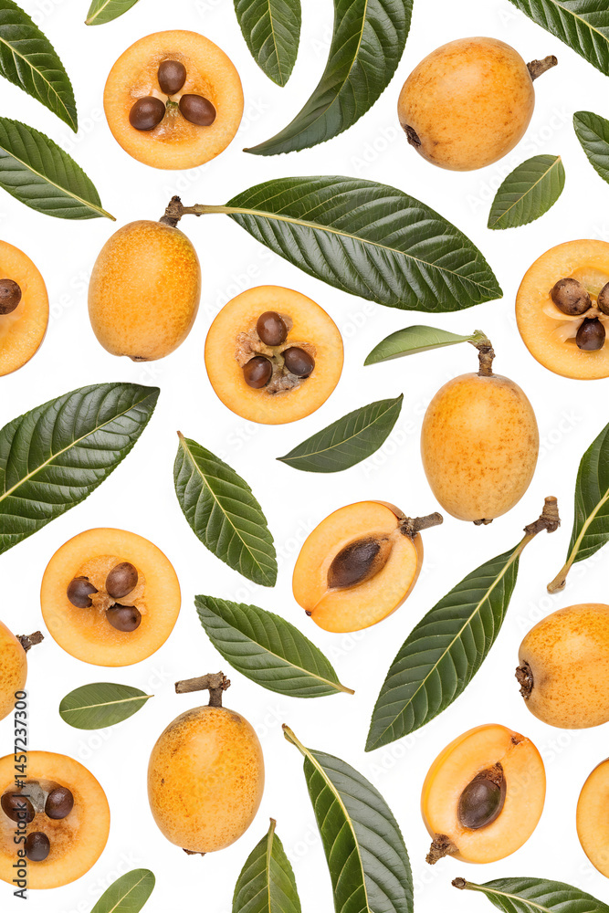 Obraz premium set of loquat fruits seamless pattern isolated on white background