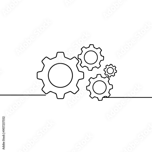 Outline gears working in unison against a minimalist background  