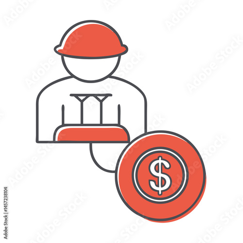Banker icon with dollar coin on white background  